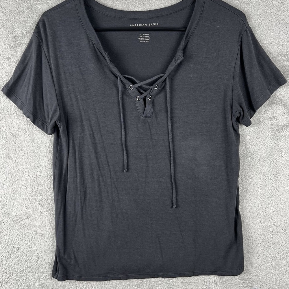 American Eagle Outfitters soft and sexy Charcoal Lace-Up Tee size small Like New